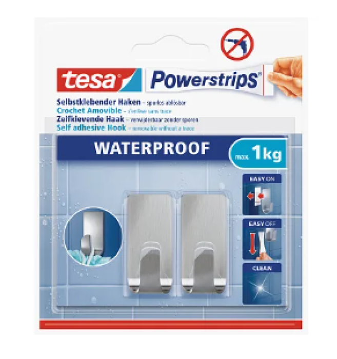 tesa Powerstrips Haken Waterproof S Metall ZOOM, 2er-Set, 59777-00000-00